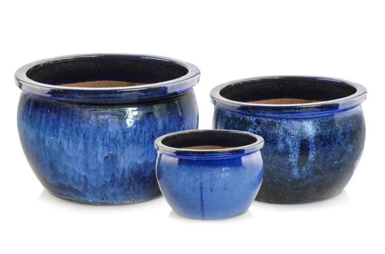 Donica ceramiczna 75.421.38 | Glazed Round-pot 25 x 38 cm Kobalt