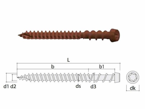 Wkręt do deski tarasowej ROTHOBLAAS - 5 x 50 mm 200 szt. BRĄZ + torx