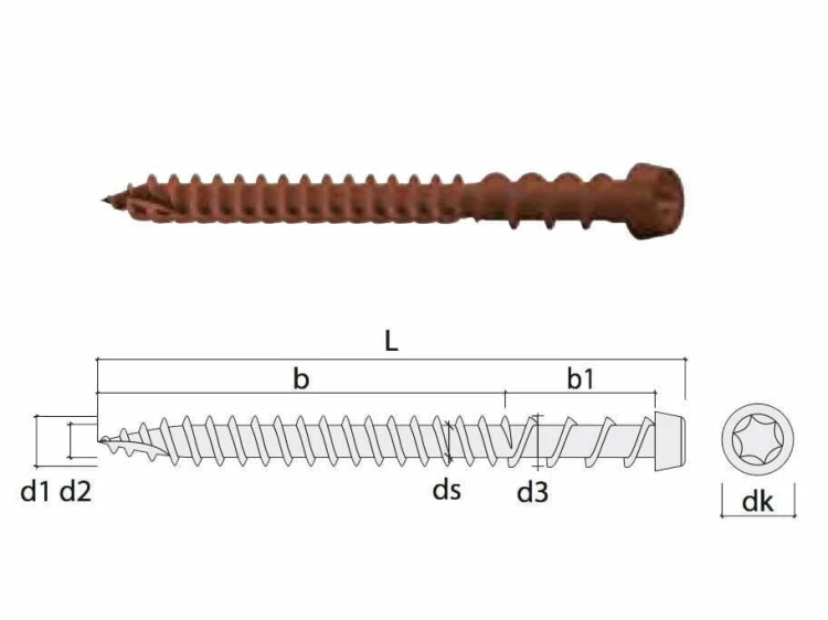 Wkręt do deski tarasowej ROTHOBLAAS - 5 x 50 mm 200 szt. BRĄZ + torx