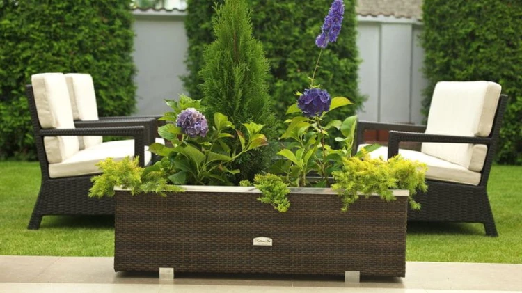 Donica Technorattanowa 108 x 39 x 43 cm wyk. aluminium [Kolor: Ciemny Brąz - RD02]